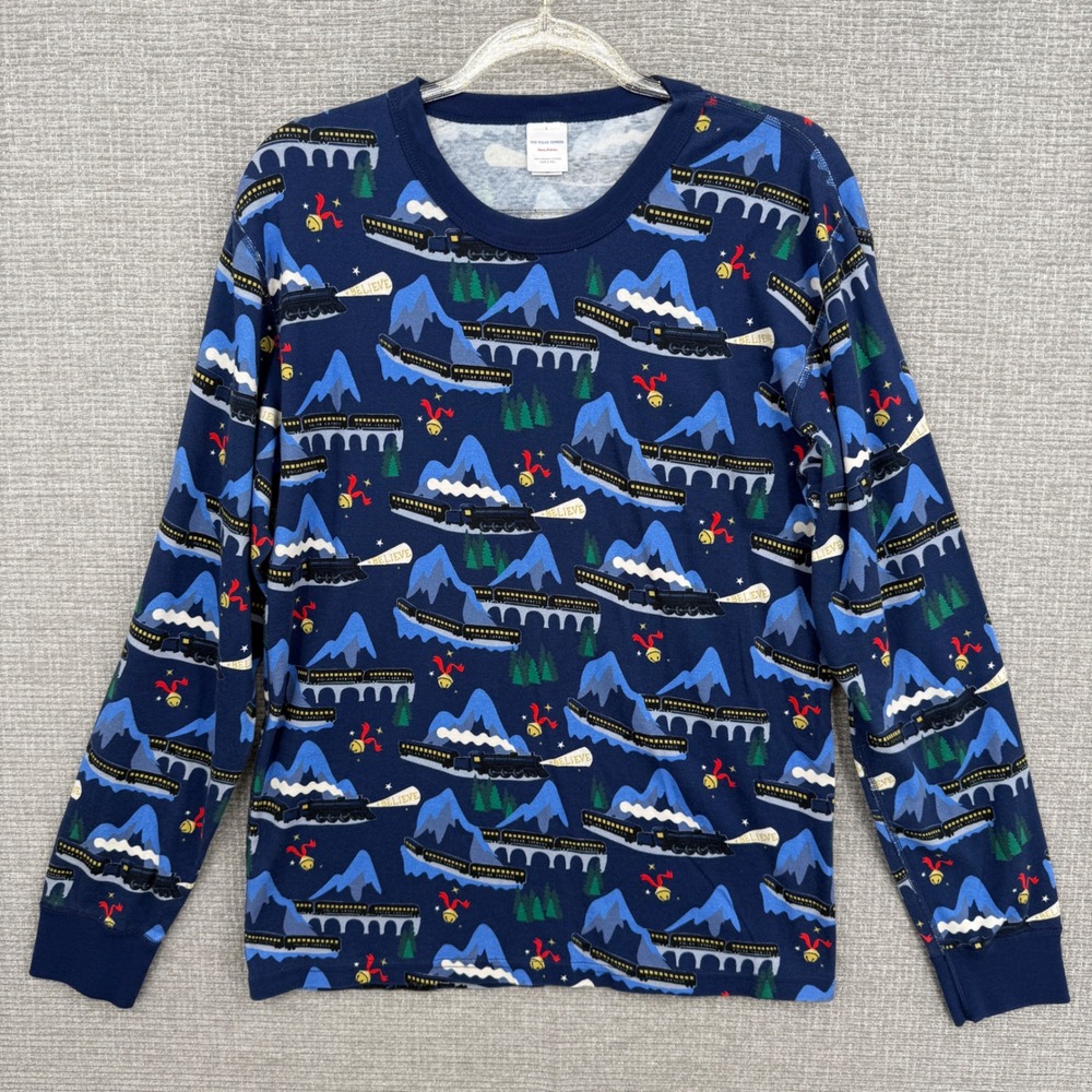 Hanna Andersson The Polar Express Pajama Top L Blue Christmas Train Holiday
